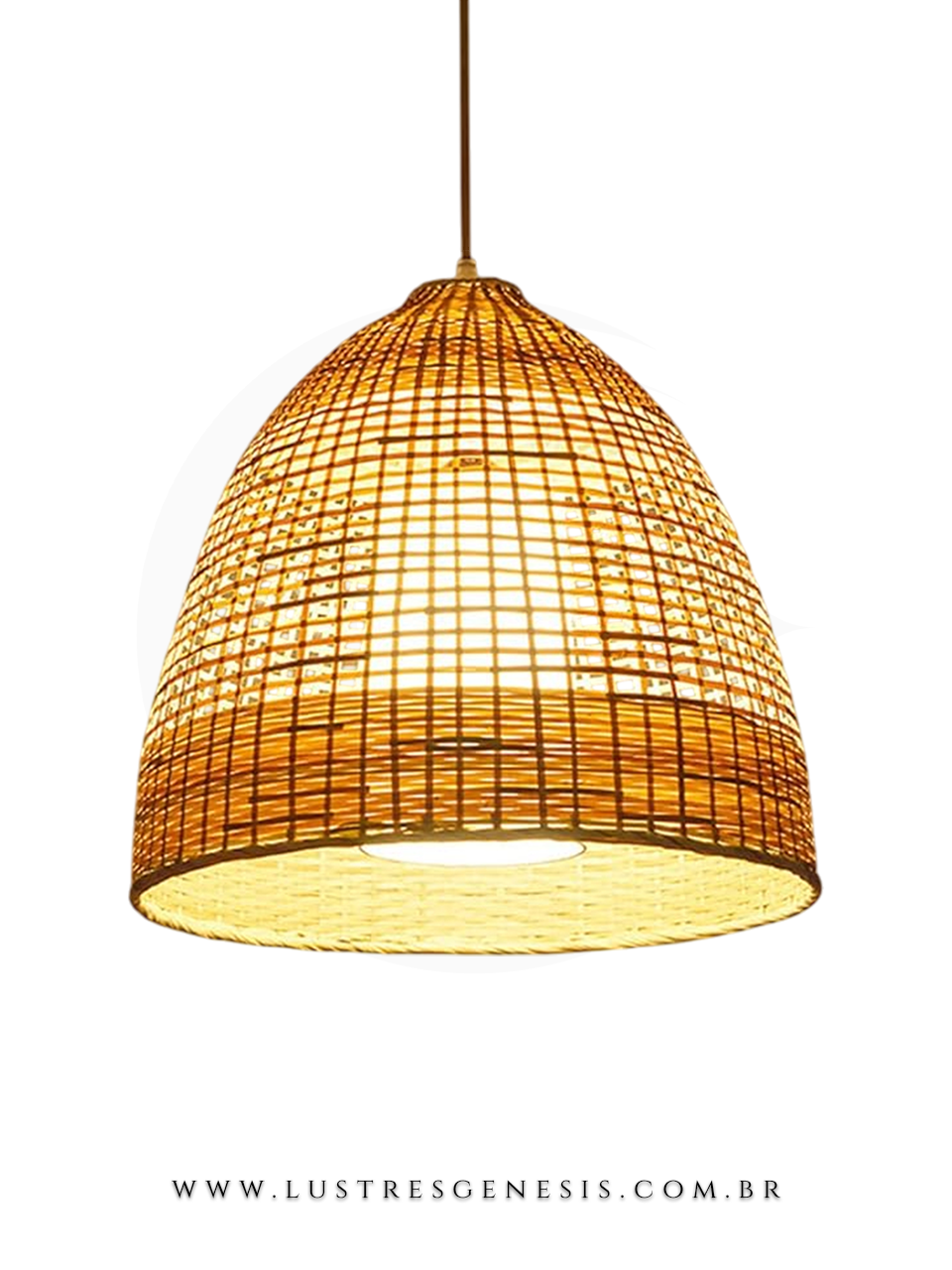 Pendente rústico de bambu modelo Trace, com diâmetro de 28cm, ideal para mesas, balcão de cozinha, área gourmet e sítio.